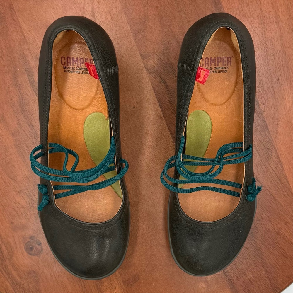 Camper‎ Beginner Heels Dark Gray Leather Elastic Mary Jane Pumps Womens 7 Twee - Picture 4 of 13